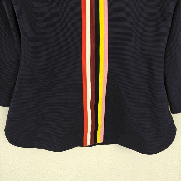 Boden Ribbed Cotton Striped Blouse Tunic 3/4 Sleeves In Navy Blue Size Small - Picture 3 of 11